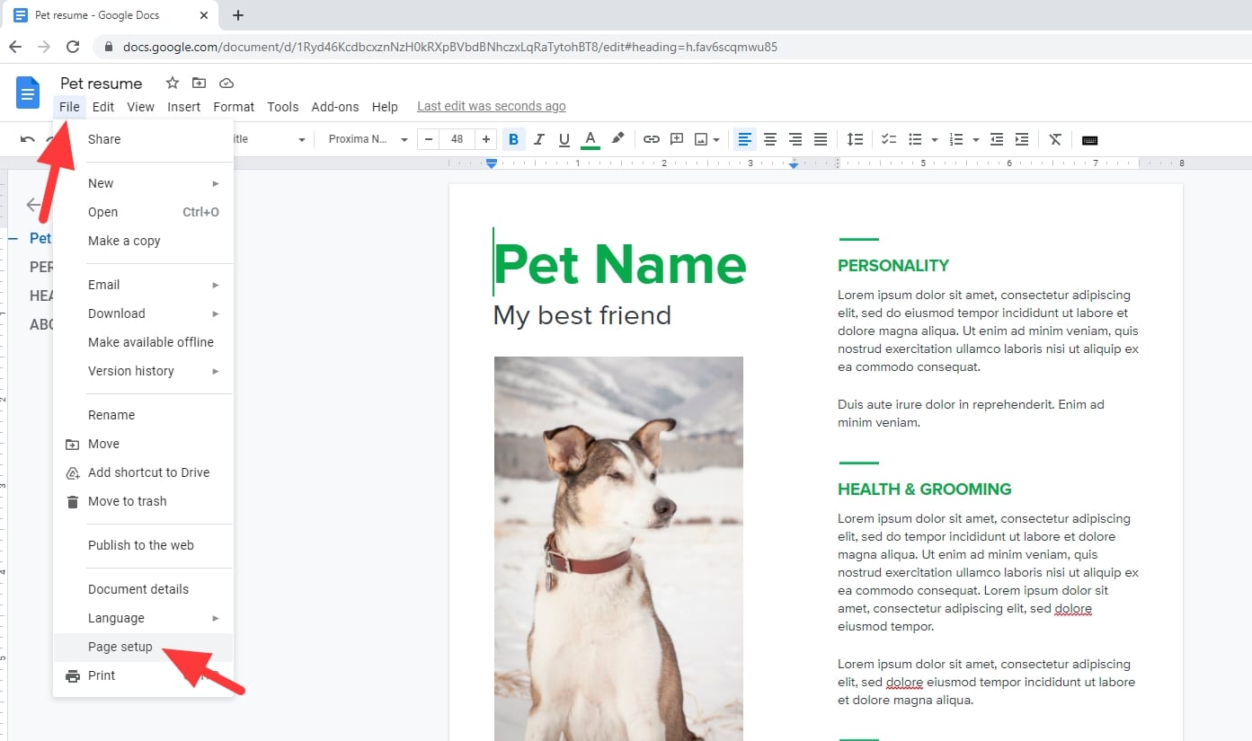 how to change margins on one page in google docs