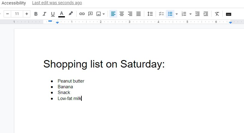 first list How to Insert Bullet Points List in Google Docs