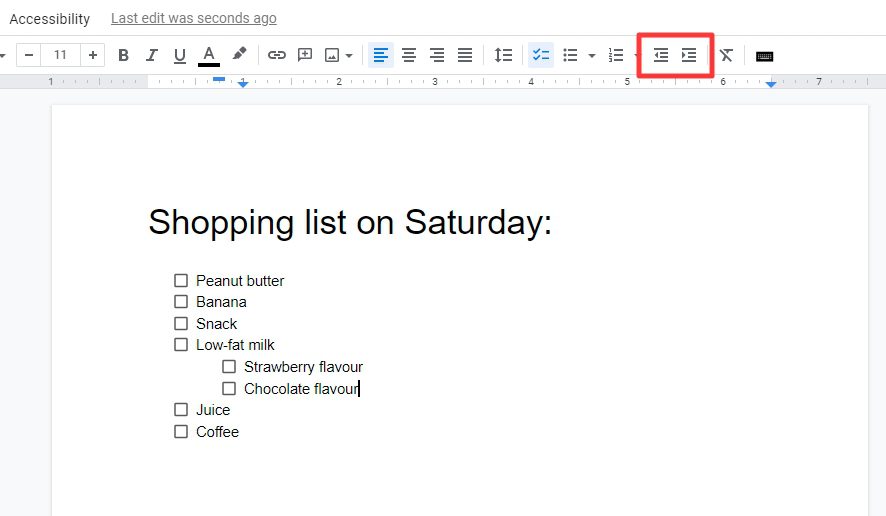 indent How to Insert Bullet Points List in Google Docs