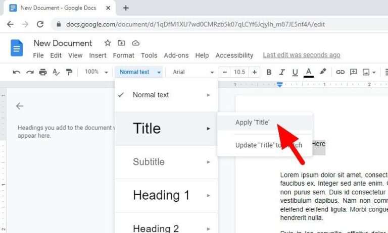 How to Insert a Page Title in Google Docs Document - Vegadocs