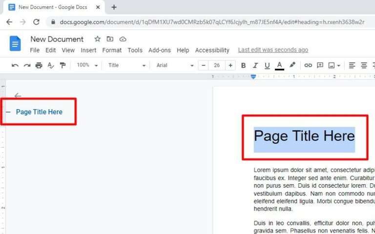 How to Insert a Page Title in Google Docs Document - Vegadocs