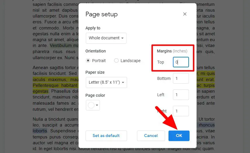 top margin 0 How to Remove Top Margin in Google Docs