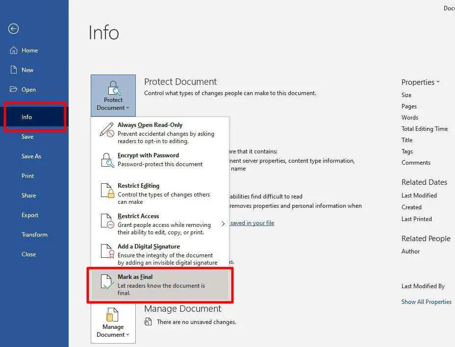 mark as final How to Restrict Other Users from Editing a Word Document