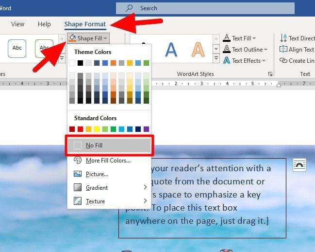 shape fill no fill How to Write Text on Top of a Picture in Microsoft Word