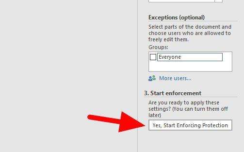 yes start enforcing protection How to Restrict Other Users from Editing a Word Document