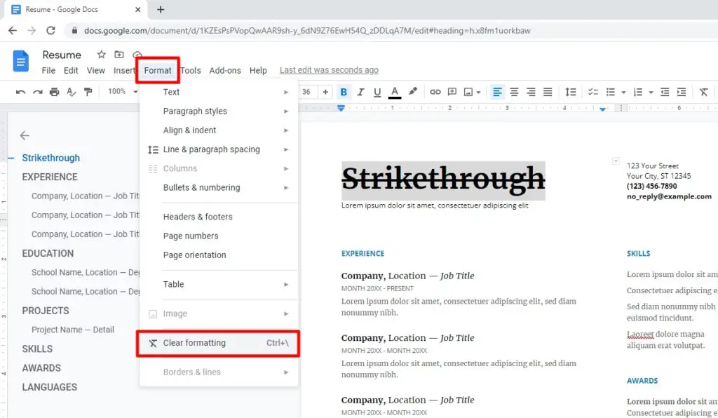 clear formatting 1 How to Add Strikethrough to Text on Google Docs