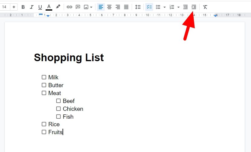 indent list How to Create Tickable Checkboxes List In Google Docs