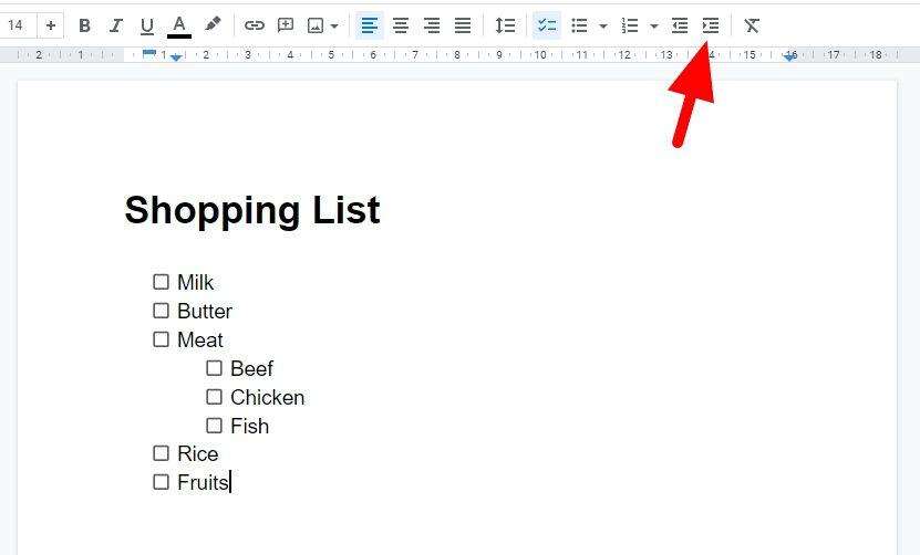 indent list How to Create Tickable Checkboxes List In Google Docs