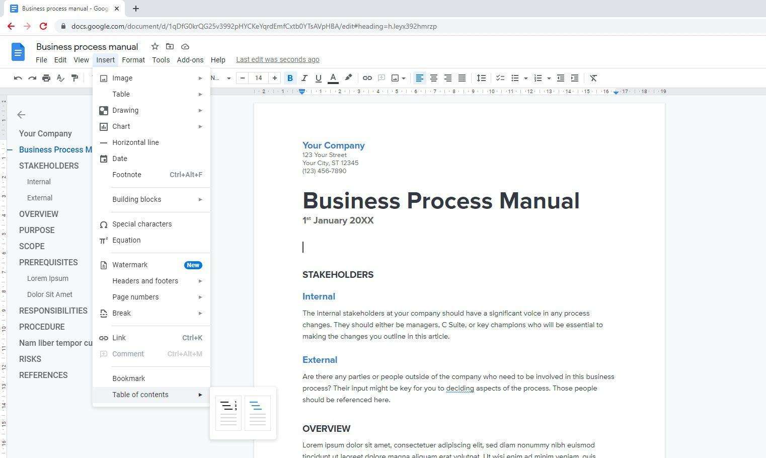 How to Make a Table of Contents in Google Docs - Vegadocs