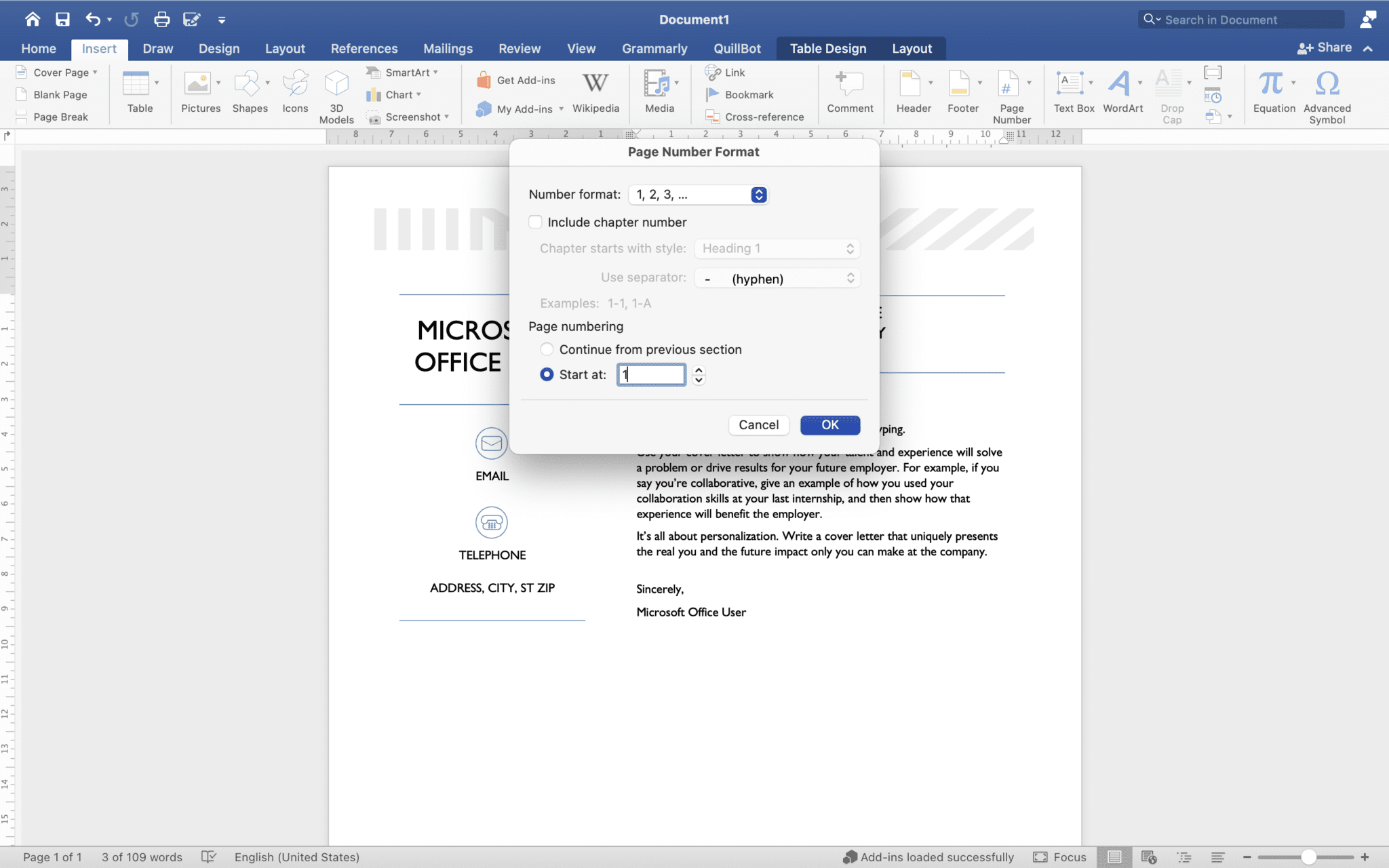 how to add page number to a word document