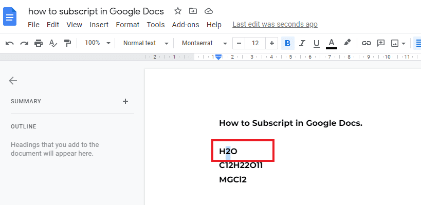 PIC 2 How To Subscript In Google Docs