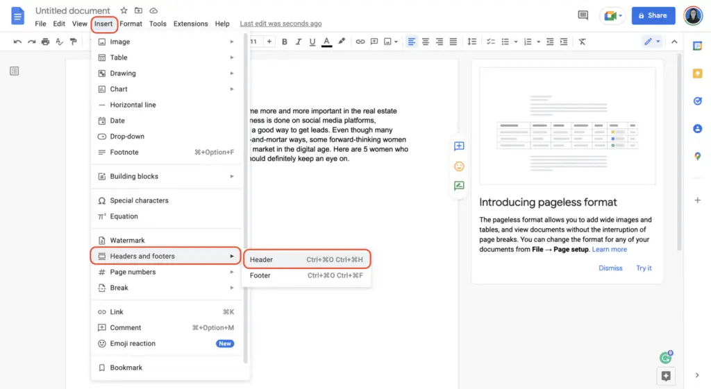 How To Add a Header In Google Docs