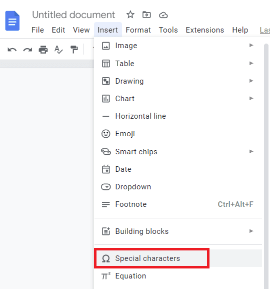 google docs special character