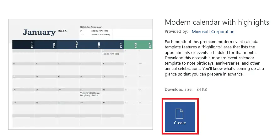 modern calendar with highlights