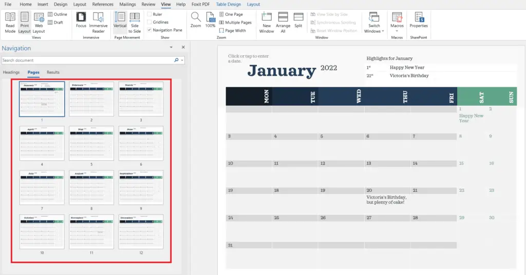 d6 How to Create a Calender in Microsoft Word 2021 Using Templates