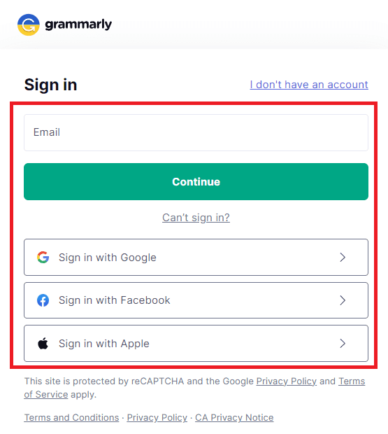 grammarly sign in