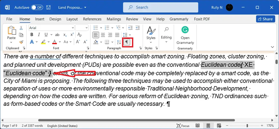 microsoft word index page range