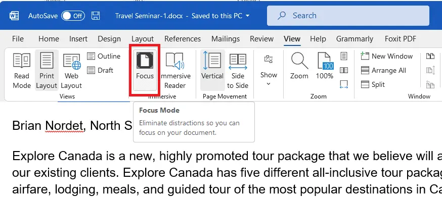 i5 How to Enable Focus Mode in Microsoft Word