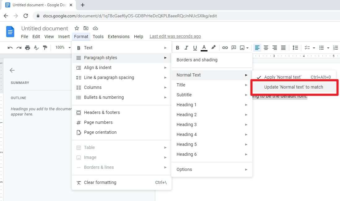 update normal text to match How to Change Default Paragraph Font in Google Docs‍