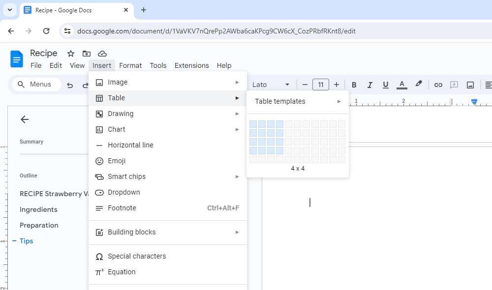 How to Make a Table on Google Docs