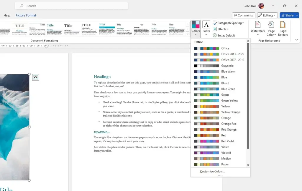 Image 099 How to Change Theme Colors in Microsoft Word